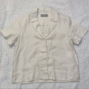 NWOT Everlane The Linen Short Sleeve Notch Shirt in Canvas size 0